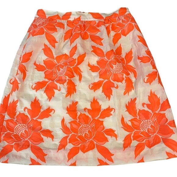 J. Crew Factory Women’s‎ Neon Orange Floral Knee Length A-line skirt sz 4 - Picture 1 of 7